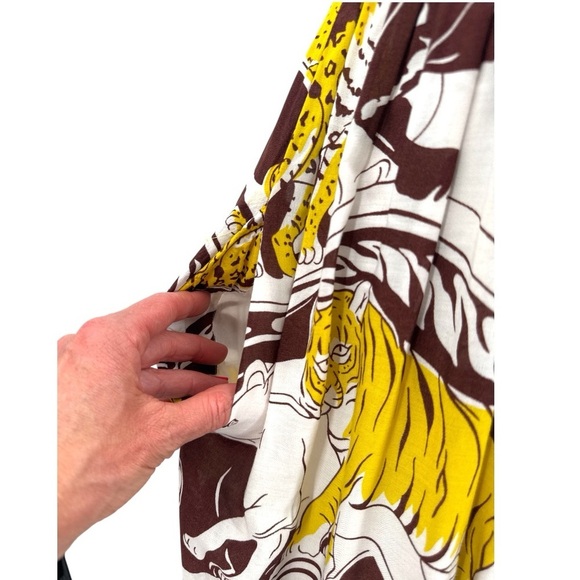 Anthropologie Short Sleeve Ruffled Smocked Maxi Dress Brown Panther Print Small - Picture 7 of 11